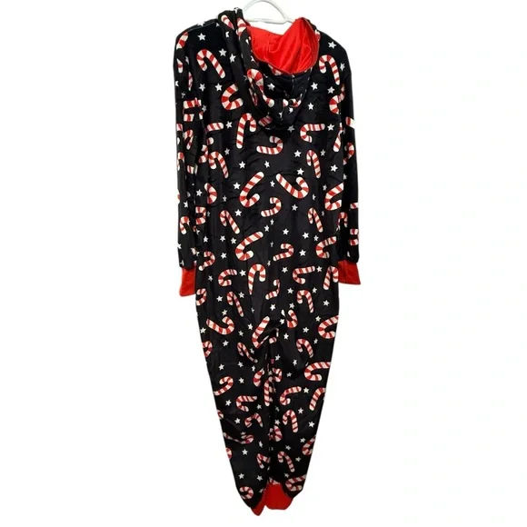 Unisex Adult Candy Cane Christmas Onesie Hoodie Pajamas Sz Small Fleece NWOT - Picture 2 of 9